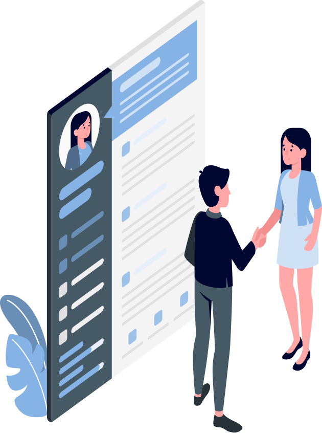 a illustration with resume and two people shaking hands